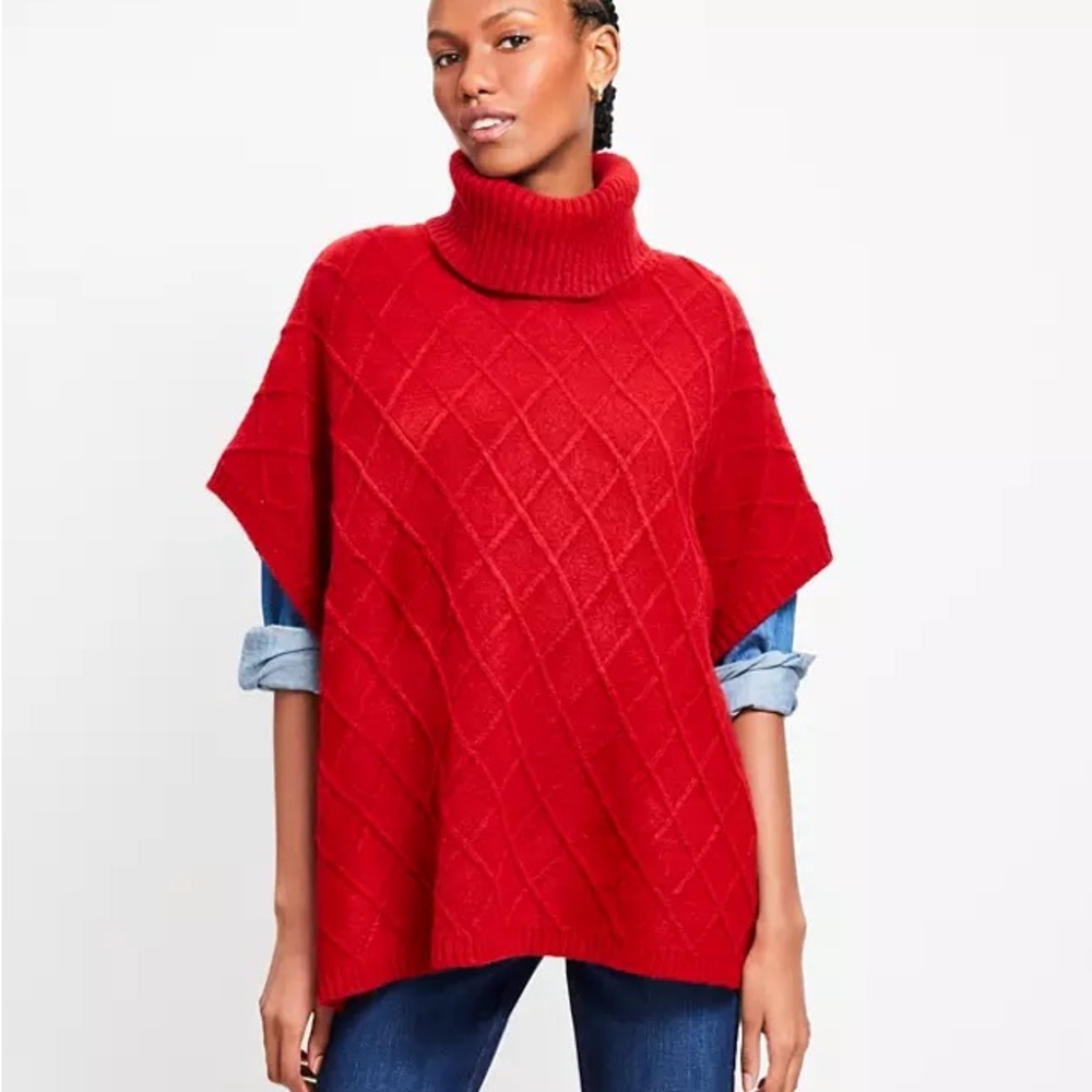 LOFT Vibrant Burnt Orange Red Turtleneck Poncho Medium/Large M/L